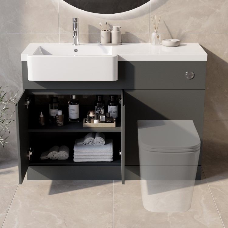 1100mm Grey Left Hand Toilet and Sink Unit with Chrome Fittings - Unit & Basin Only - Bali