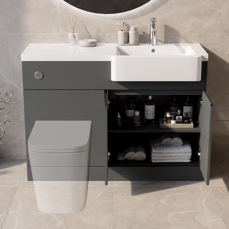 1100mm Grey Right Hand Toilet and Sink Unit with Chrome Fittings - Unit & Basin Only - Bali