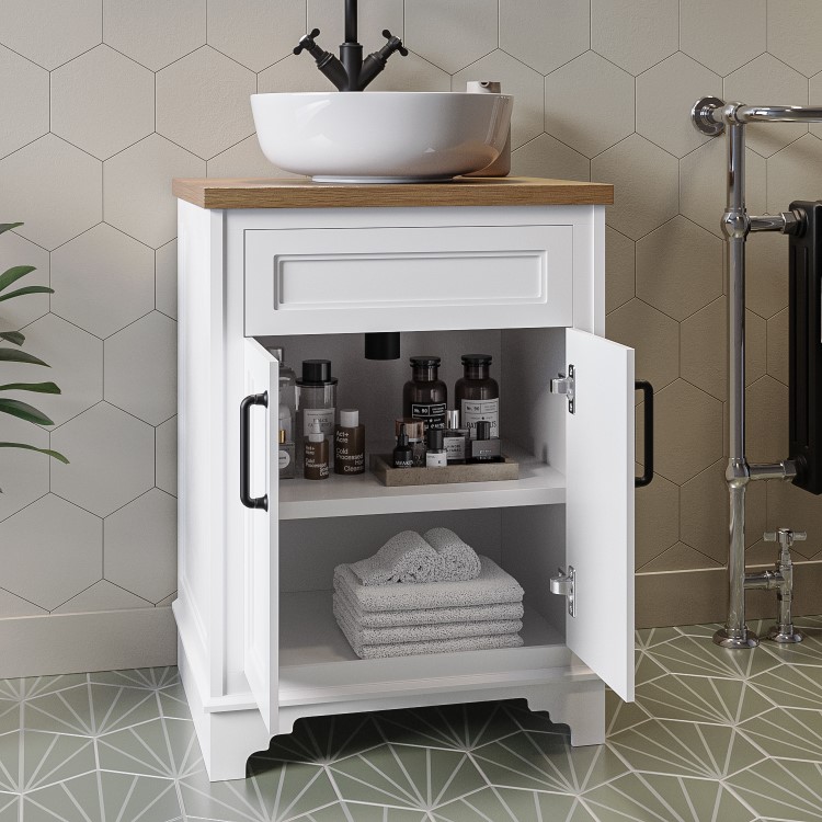 600mm White Freestanding Countertop Vanity Unit with Basin - Camden