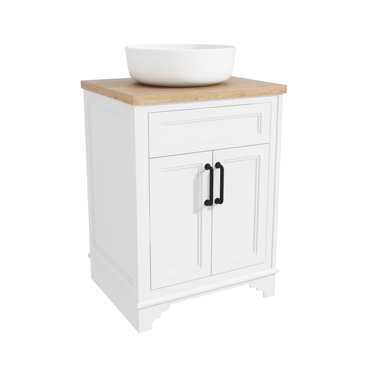 600mm White Freestanding Countertop Vanity Unit with Basin - Camden