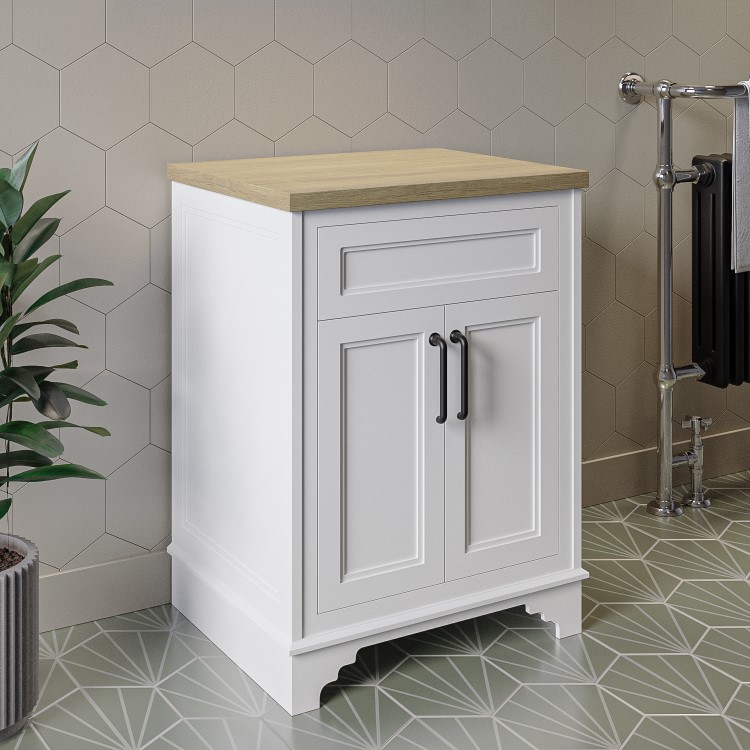 600mm White Freestanding Countertop Vanity Unit - Camden