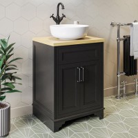 600mm Black Freestanding Countertop Vanity Unit with Basin - Camden