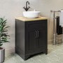 600mm Black Freestanding Countertop Vanity Unit with Basin - Camden