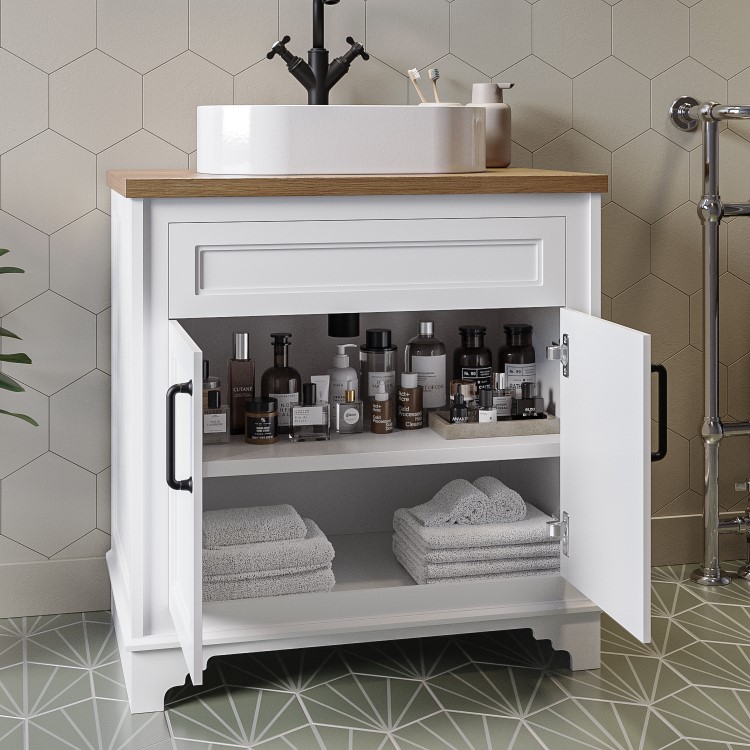 800mm White Freestanding Countertop Vanity Unit with Basin - Camden