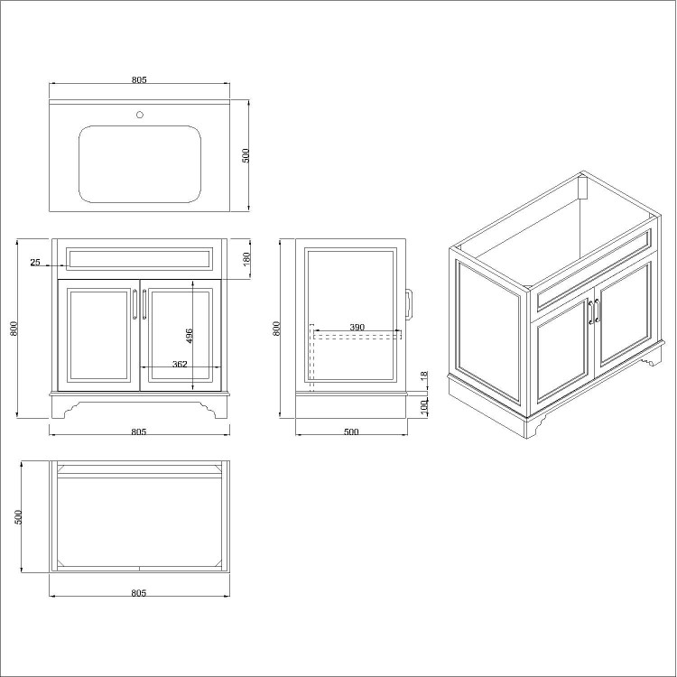 800mm White Freestanding Countertop Vanity Unit with Basin - Camden