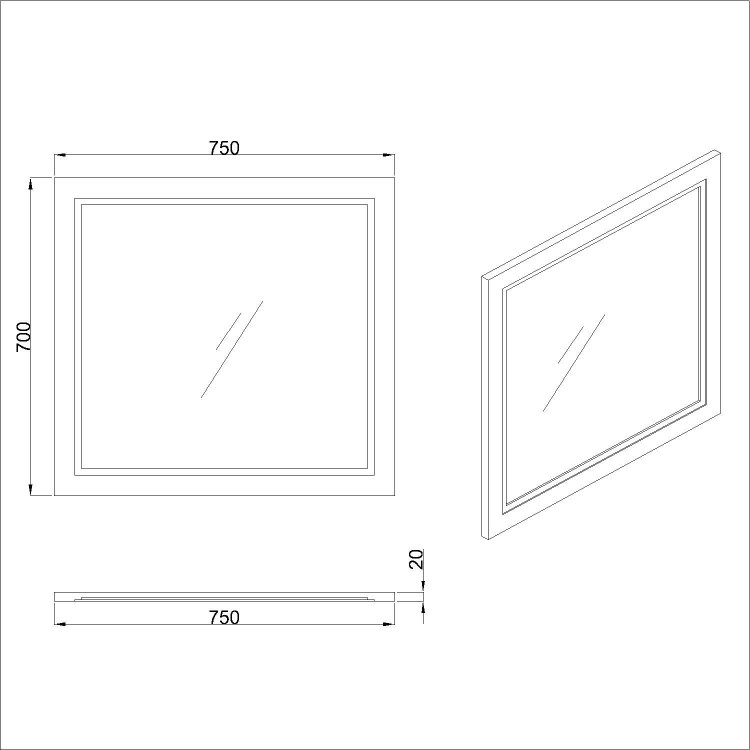 Rectangular White Bathroom Mirror 750 x 700mm - Camden