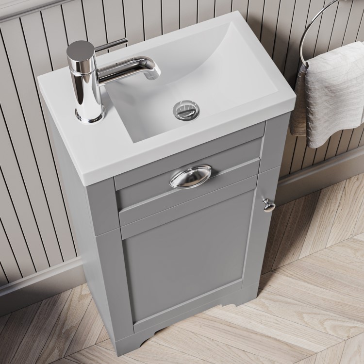 Close Coupled Toilet and Grey Vanity Unit Traditional Bathroom Suite - Baxenden