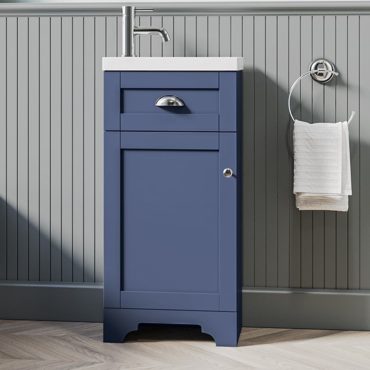 Baxenden Cloakroom Toilet Suite with Blue Floorstanding Vanity Unit and Basin