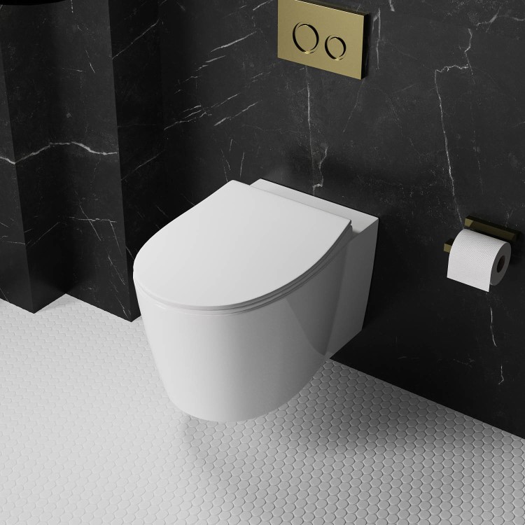 Wall Hung Toilet with Soft Close Seat Frame Cistern and Brass Flush - Alcor