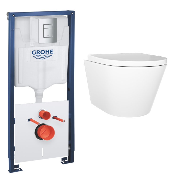 Wall Hung Rimless Toilet Grohe Cistern and Frame - Newport