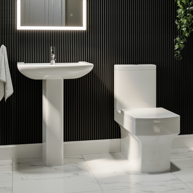 Rimless Close Coupled Toilet and Basin Suite - Ashford