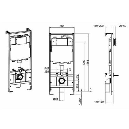 Wall Hung Rimless Toilet with Soft Close Seat Frame Cistern and Chrome Flush - Santiago