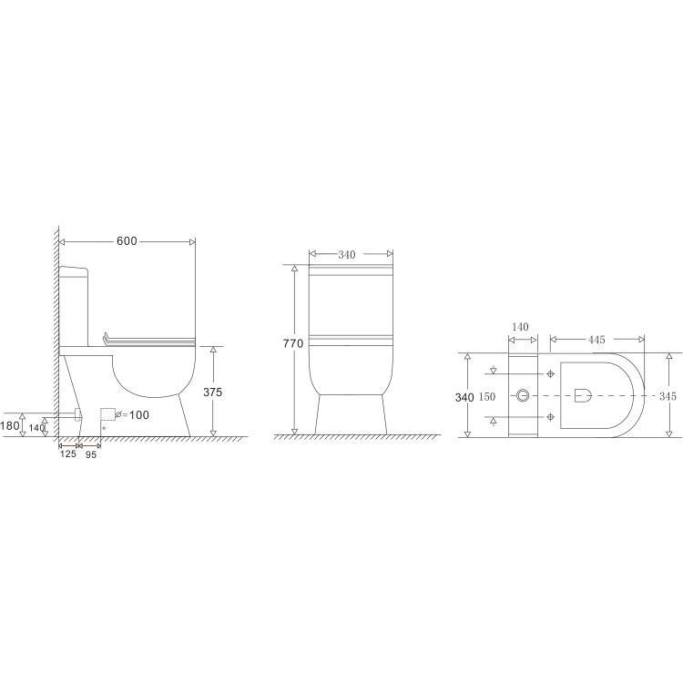 Grade A1 - Close Coupled Rimless Short Projection Toilet with Slim Soft Close Seat - Venice