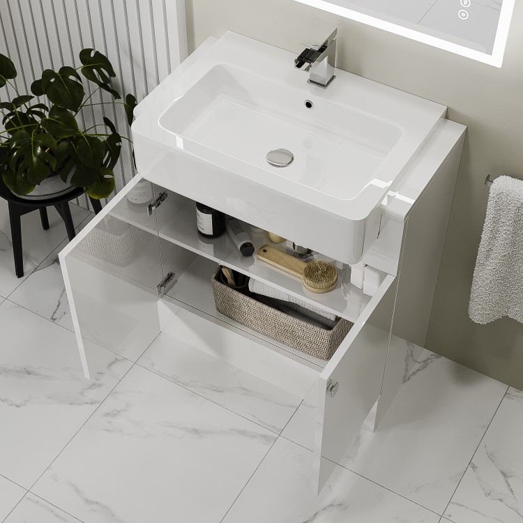 670mm White Freestanding Vanity Unit with Basin - Harper