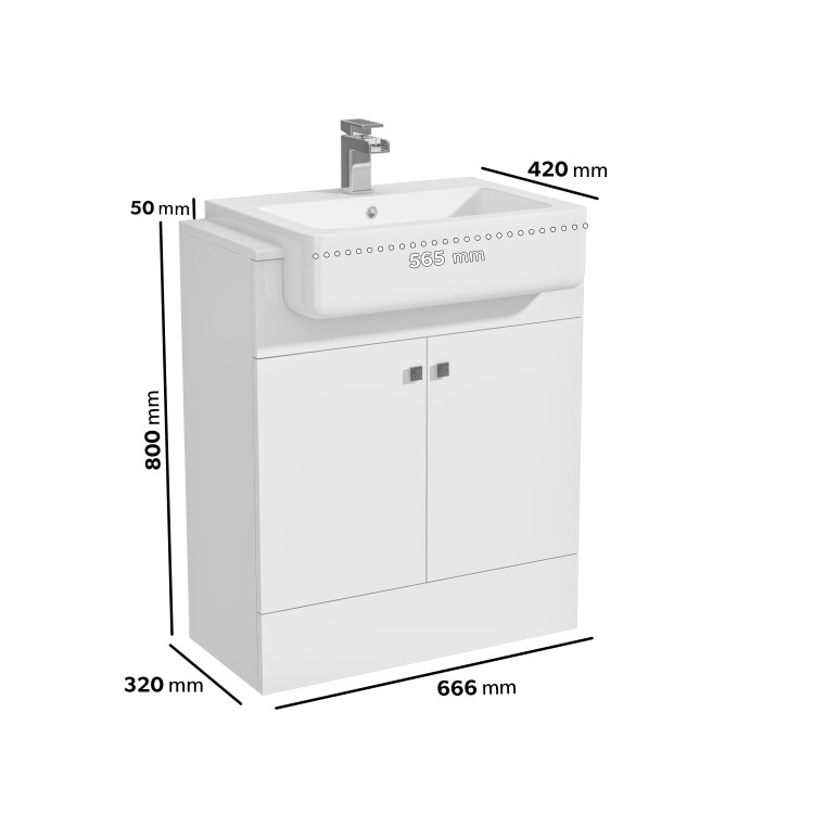 670mm White Freestanding Vanity Unit with Basin - Harper