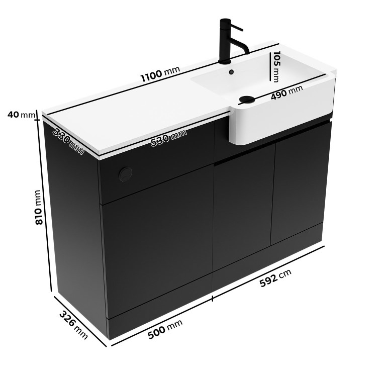 800mm Black Quadrant Shower Enclosure Bathroom Suite with Right Hand Toilet & Sink Unit - Pavo