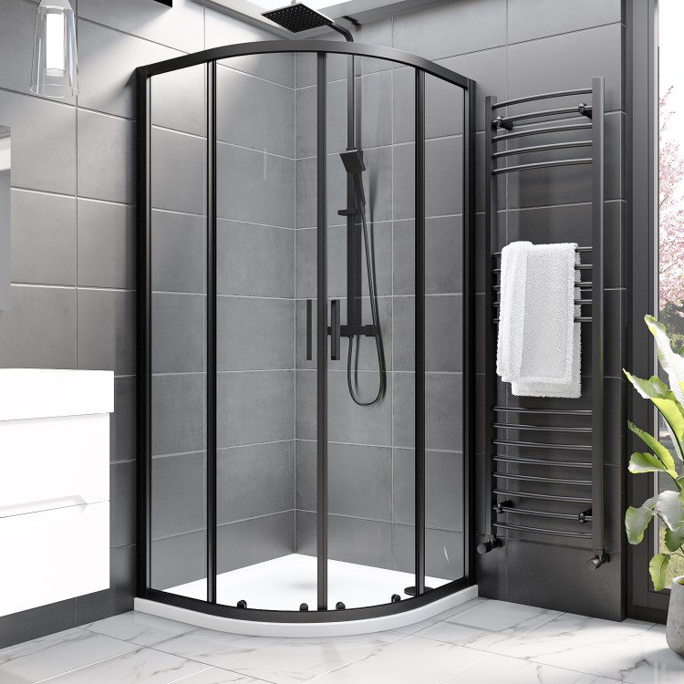 Black 8mm Glass Quadrant Shower Enclosure with Shower Tray 900mm - Pavo