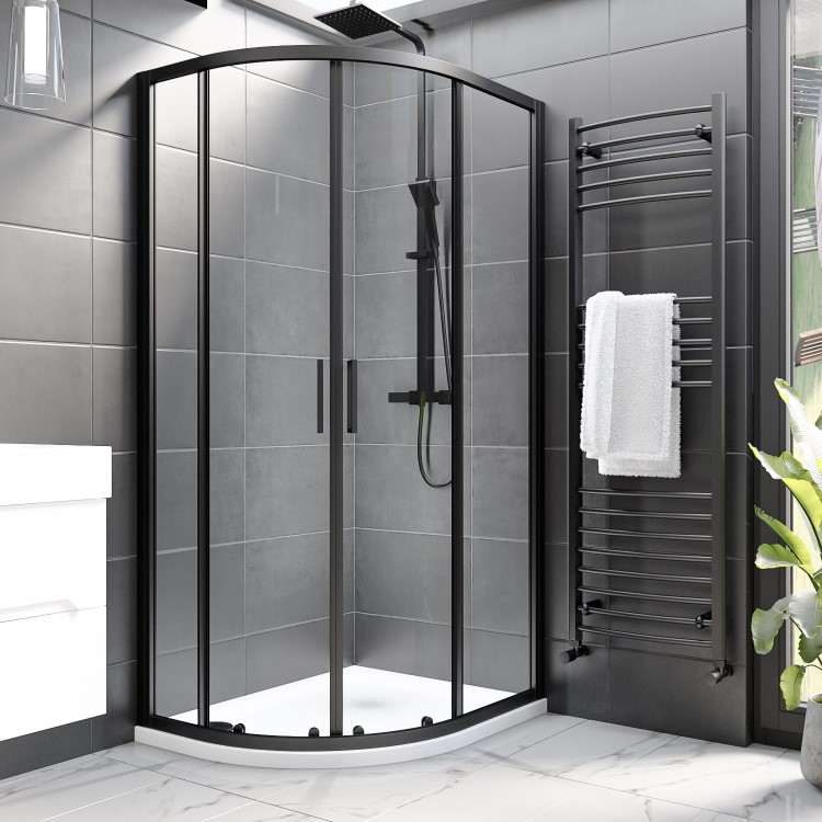 Black 8mm Glass Offset Quadrant Shower Enclosure 1000x800mm - Pavo