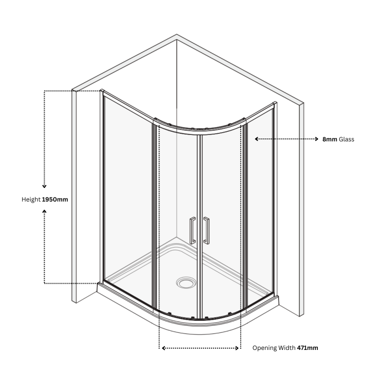 Black 8mm Glass Offset Quadrant Shower Enclosure 1000x800mm - Pavo