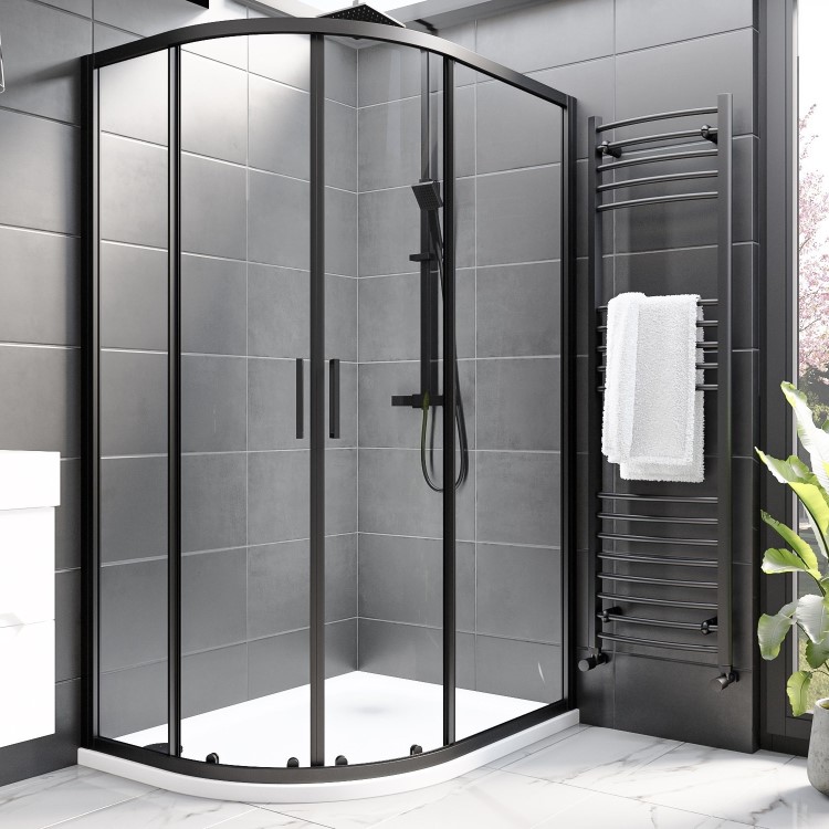 Black 8mm Left Hand Offset Quadrant Shower Enclosure with Shower Tray 1000x800mm - Pavo