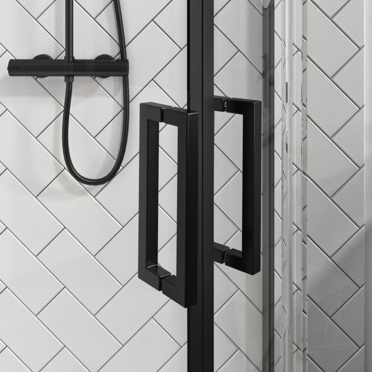 Black 8mm Left Hand Offset Quadrant Shower Enclosure with Shower Tray 1000x800mm - Pavo