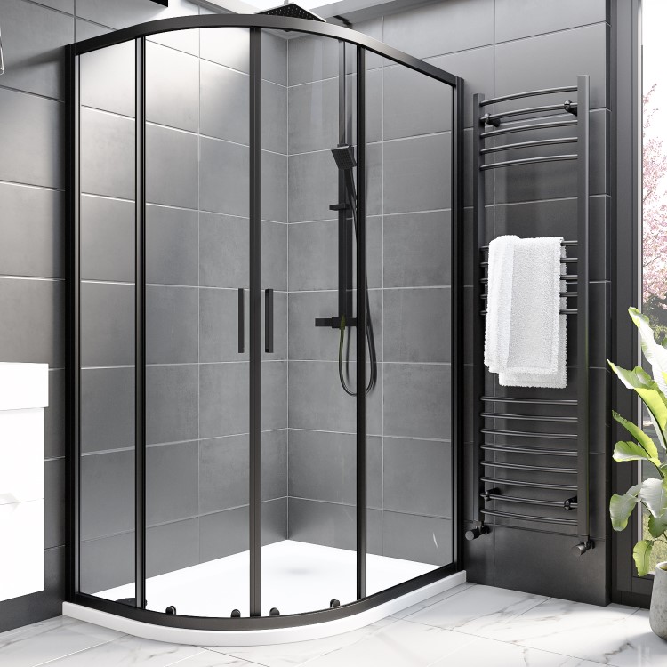 Black 8mm Glass Left Hand Offset Quadrant Shower Enclosure With Shower Tray 1200x800mm  - Pavo