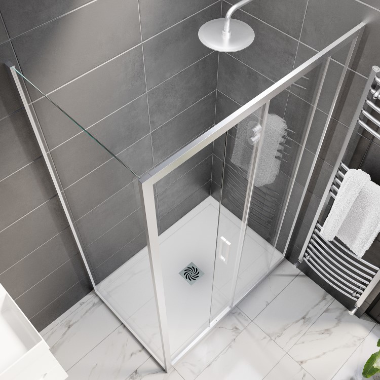 Chrome 8mm Glass Rectangular Sliding Shower Enclosure with Low Profile Shower Tray 1000x800mm - Pavo