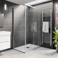 Chrome 8mm Glass Rectangular Sliding Shower Enclosure with Low Profile Shower Tray 1200x900mm - Pavo