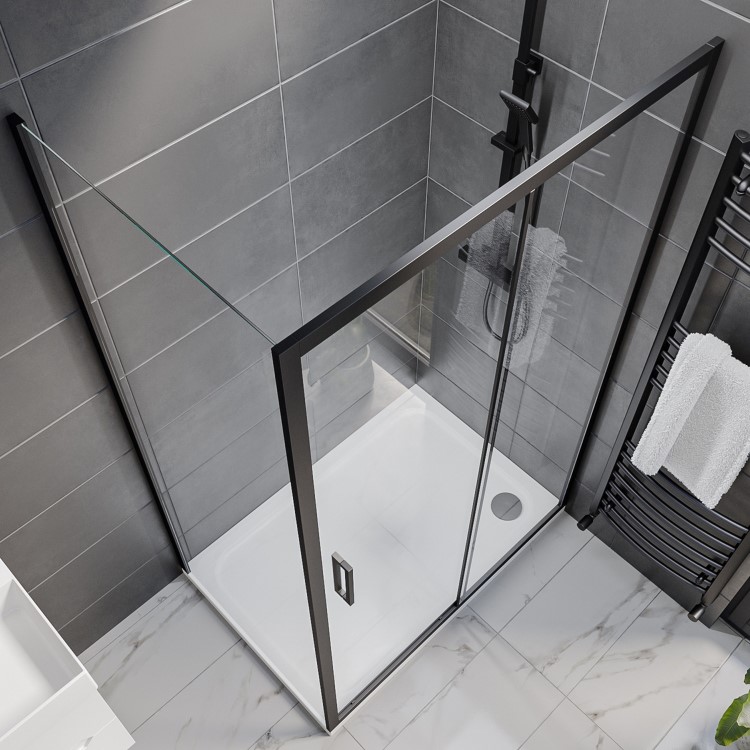 Black 8mm Glass Rectangular Sliding Shower Enclosure 1200x800mm - Pavo