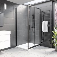 Black 8mm Glass Rectangular Sliding Shower Enclosure with Shower Tray 1200x800mm - Pavo