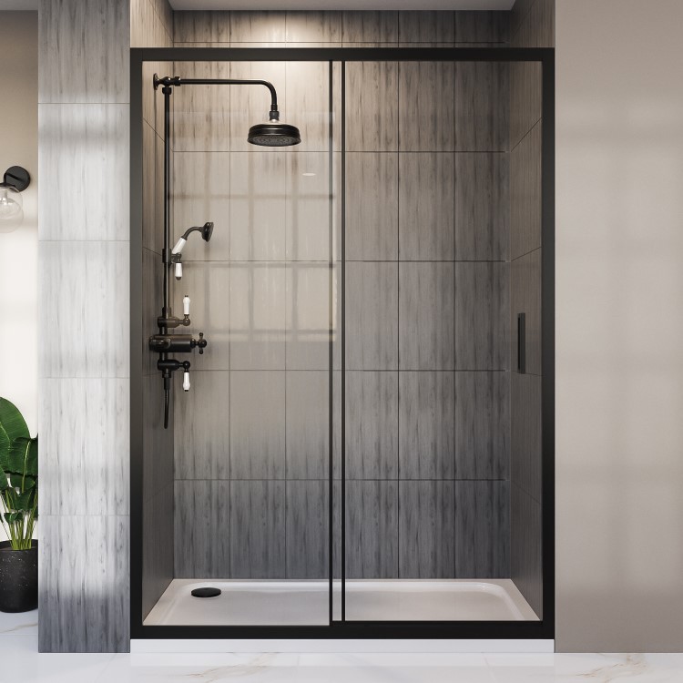 1400mm Black Sliding Shower Door 8mm Glass - Pavo