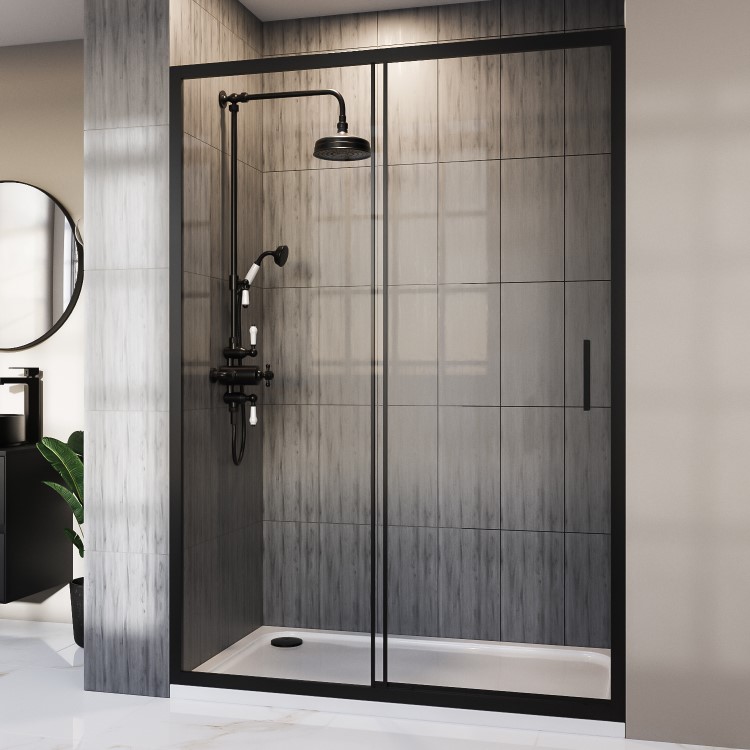 1400mm Black Sliding Shower Door 8mm Glass - Pavo