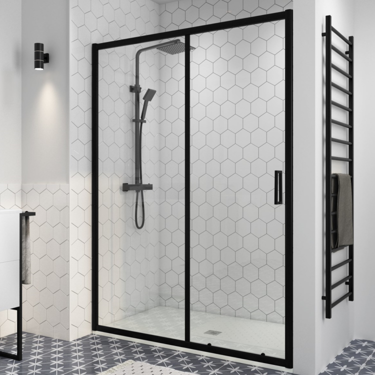 1400mm Black Sliding Shower Door 8mm Glass - Pavo