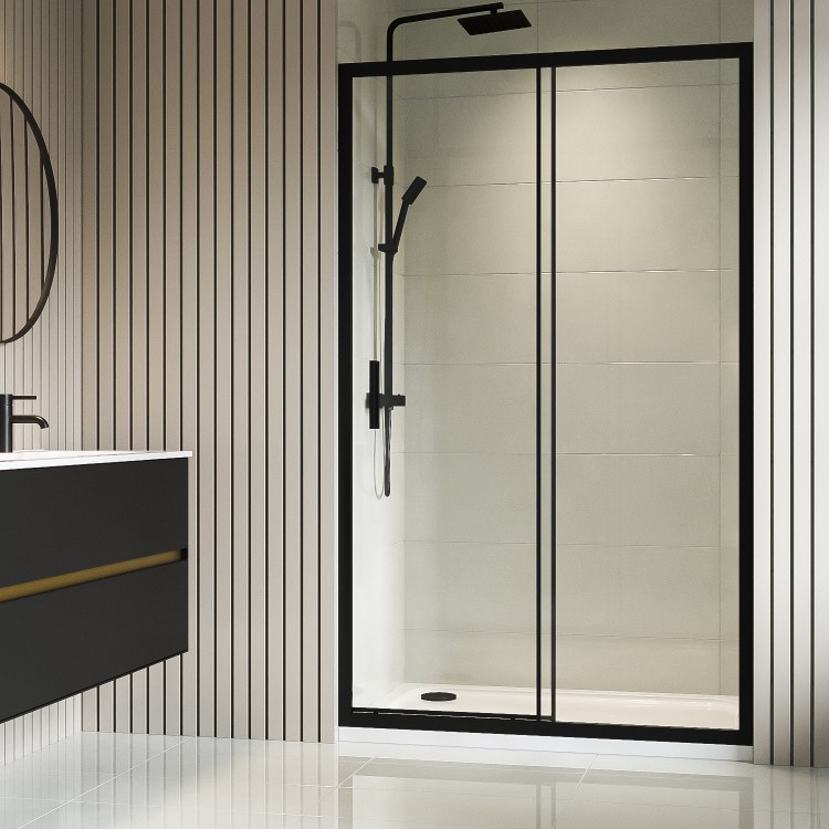 1400mm Black Sliding Shower Door 8mm Glass - Pavo