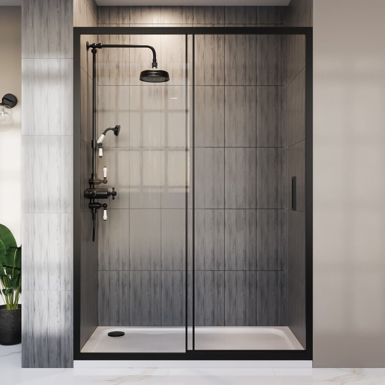 1700mm Black Sliding Shower Door 8mm Glass - Pavo