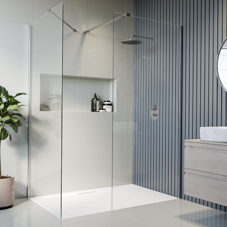 1400x800mm Frameless Wet Room Shower Screen Enclosure and Shower Tray - Corvus