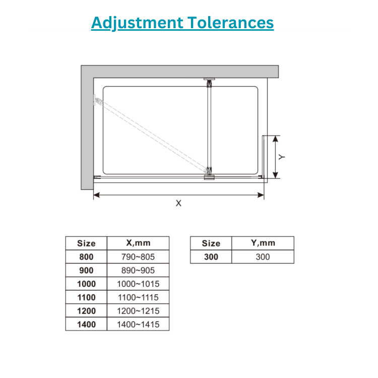 800mm Wet Room Shower Screen Frameless with 300mm Hinged Flipper Panel and Wall Support Bar - Corvus