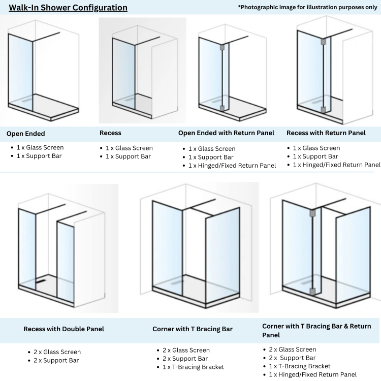 800mm Wet Room Shower Screen Frameless with 300mm Hinged Flipper Panel and Wall Support Bar - Corvus