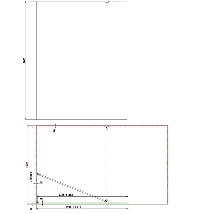 1400x800mm Black Frameless Wet Room Shower Screen with Shower Tray - Corvus