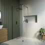 800mm Wet Room Shower Screen Black Frameless with 300mm Hinged Flipper Panel and Wall Support Bar - Corvus