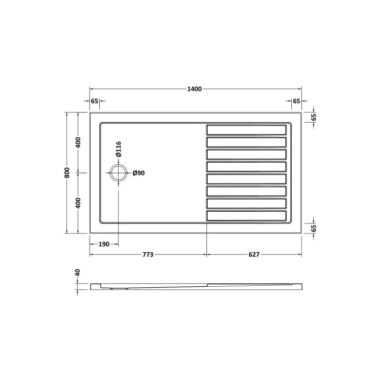 1400x800mm Frameless Wet Room Shower Screen Enclosure with 300mm Hinged Flipper Panel and Shower Tray - Corvus