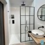 800mm Wet Room Shower Screen Black Grid Framework with 300mm Fixed Panel and Wall Support Bar - Nova