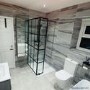 800mm Wet Room Shower Screen Black Grid Framework with 300mm Fixed Panel and Wall Support Bar - Nova