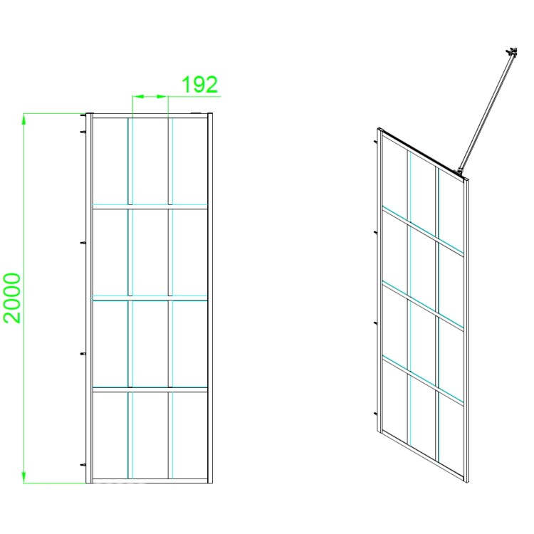 1400x800mm Black Grid Framework Wet Room Shower Screen Enclosure with 300mm Fixed Panel and Shower Tray with Drying Area - Nova