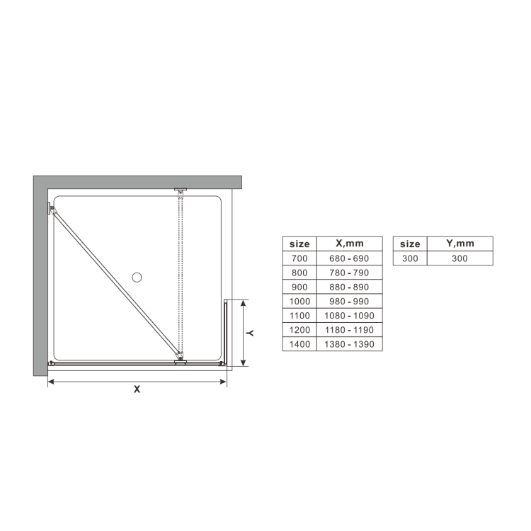 900mm Wet Room Shower Screen Black Grid Framework with 300mm Fixed Panel and Wall Support Bar - Nova