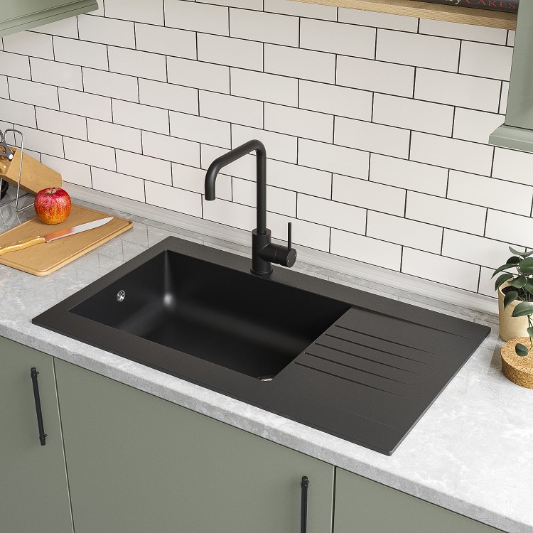 1 Bowl Amelia Reversible Composite Kitchen Sink & Elwood Black Kitchen Mixer Tap