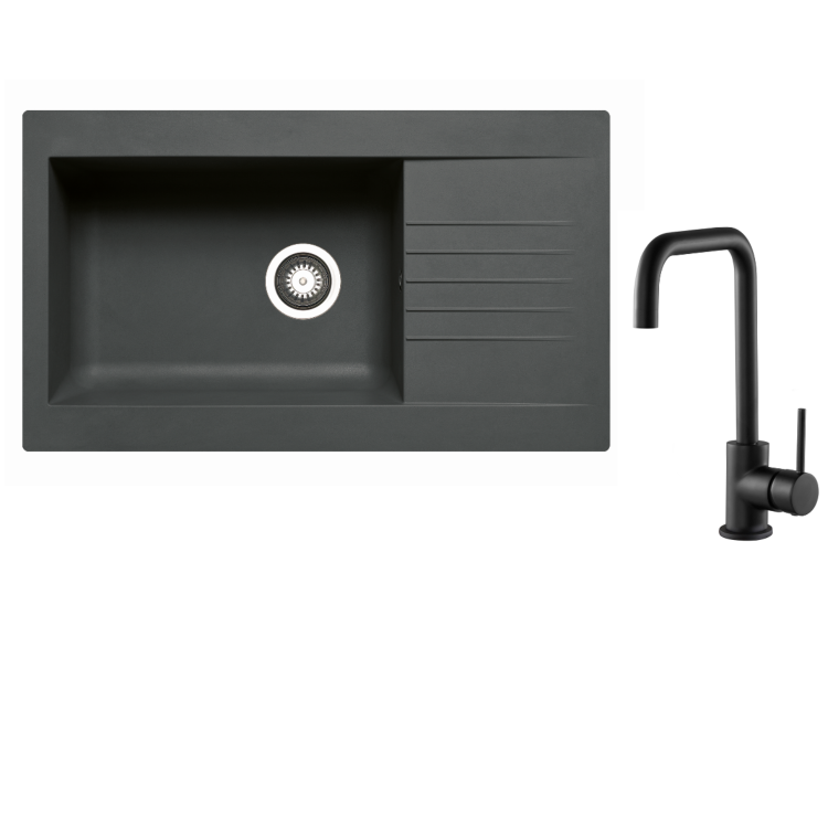 1 Bowl Amelia Reversible Composite Kitchen Sink & Elwood Black Kitchen Mixer Tap