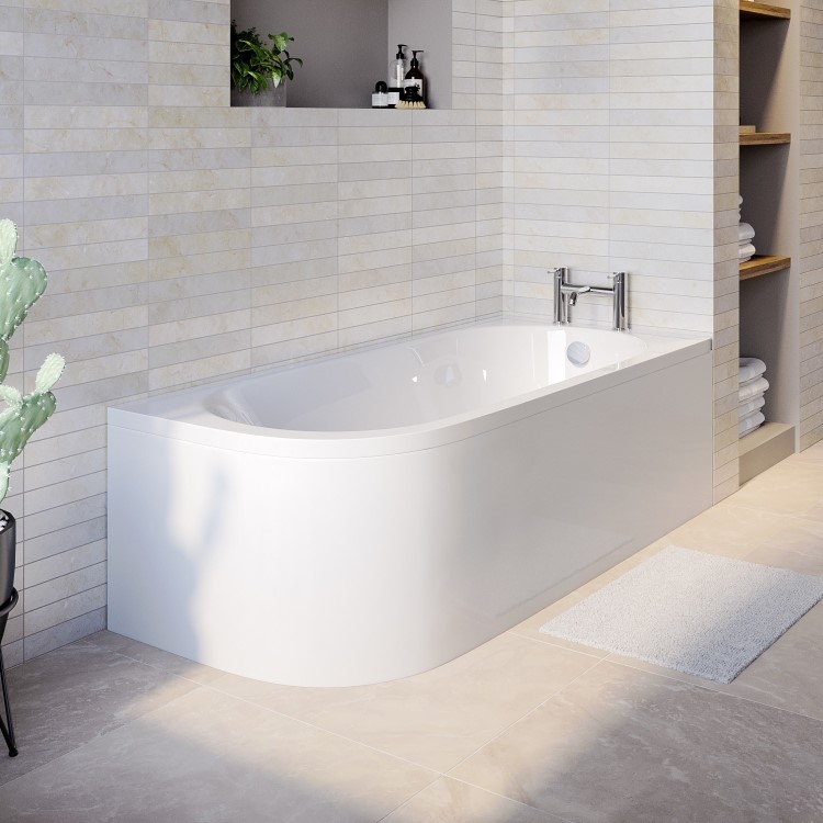 Jersey J Shaped Right Hand Bath with Bath Panel - 1700mm x 750mm 