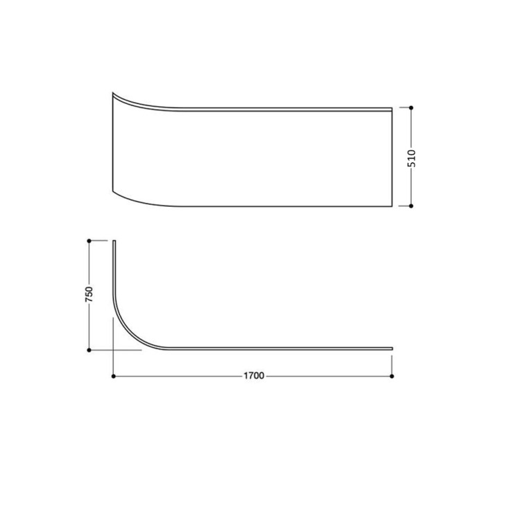 Jersey J Shaped Right Hand Bath with Bath Panel - 1700mm x 750mm 