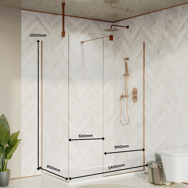 1400x900mm Bronze Wet Room Shower Screen Enclosure - Live Your Colour